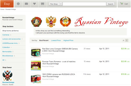 На etsy.com хорошо продаются винтажные вещи из России