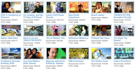 Видеоролики канала YouTube с миллионом подписчиков