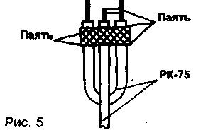 Кабель снижения с волновым сопротивлением 75 Ом подключается к активному петлевому вибратору через U-колено